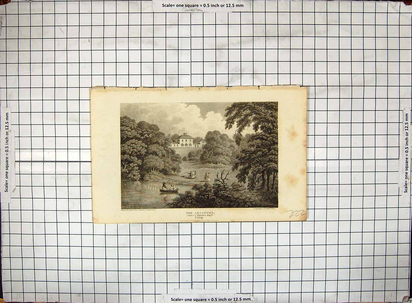 Original Old Antique Print Engraving 1812 View Leasowes Hamilton Salop England