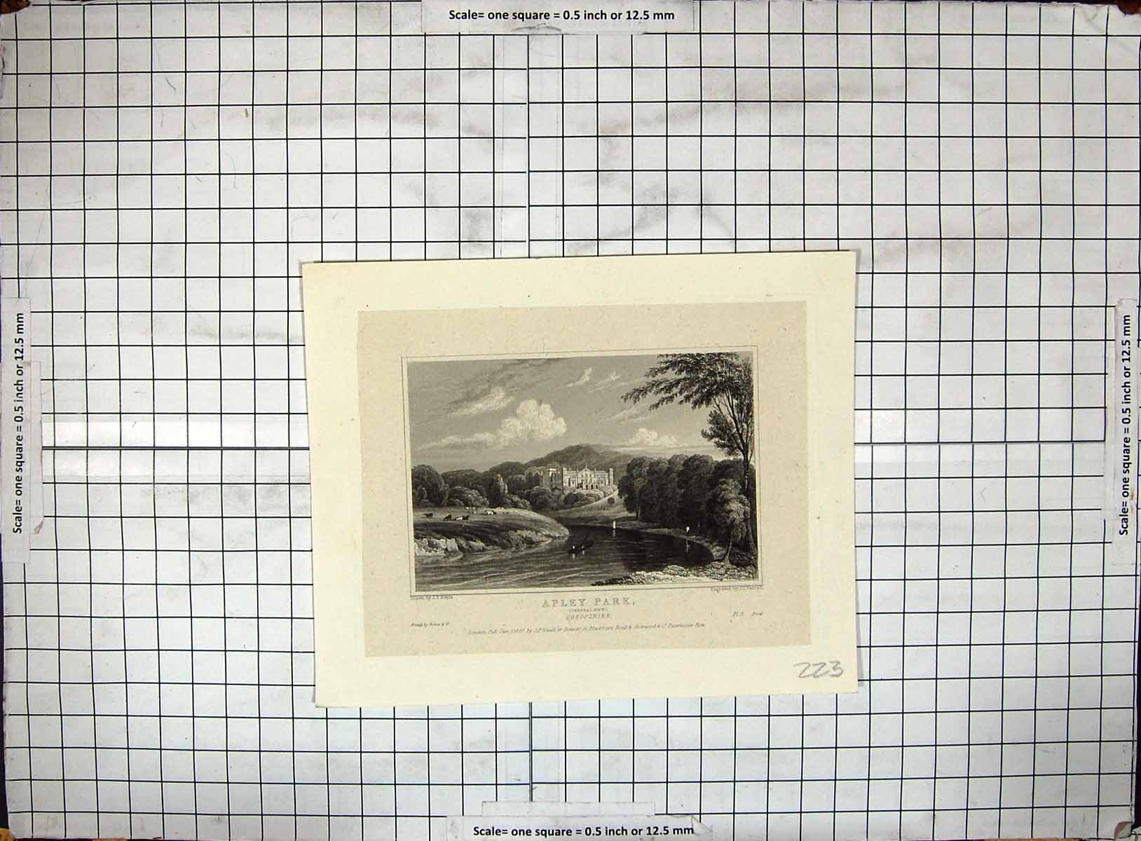 Antique Old Print Engraving 1827 Apley Park Shropshire England Neale Varrall