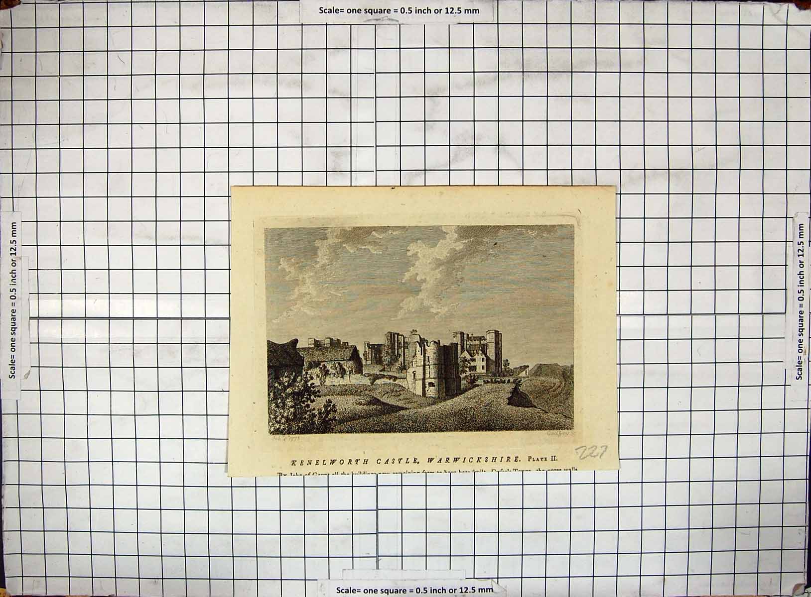 Old Antique Print Kenilworth Castle Warwickshire Godfrey Engraving 1775 18th