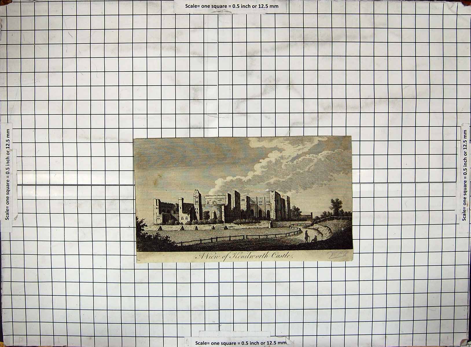 Old Print Engraving Exterior View Kenilworth Castle England Architecture