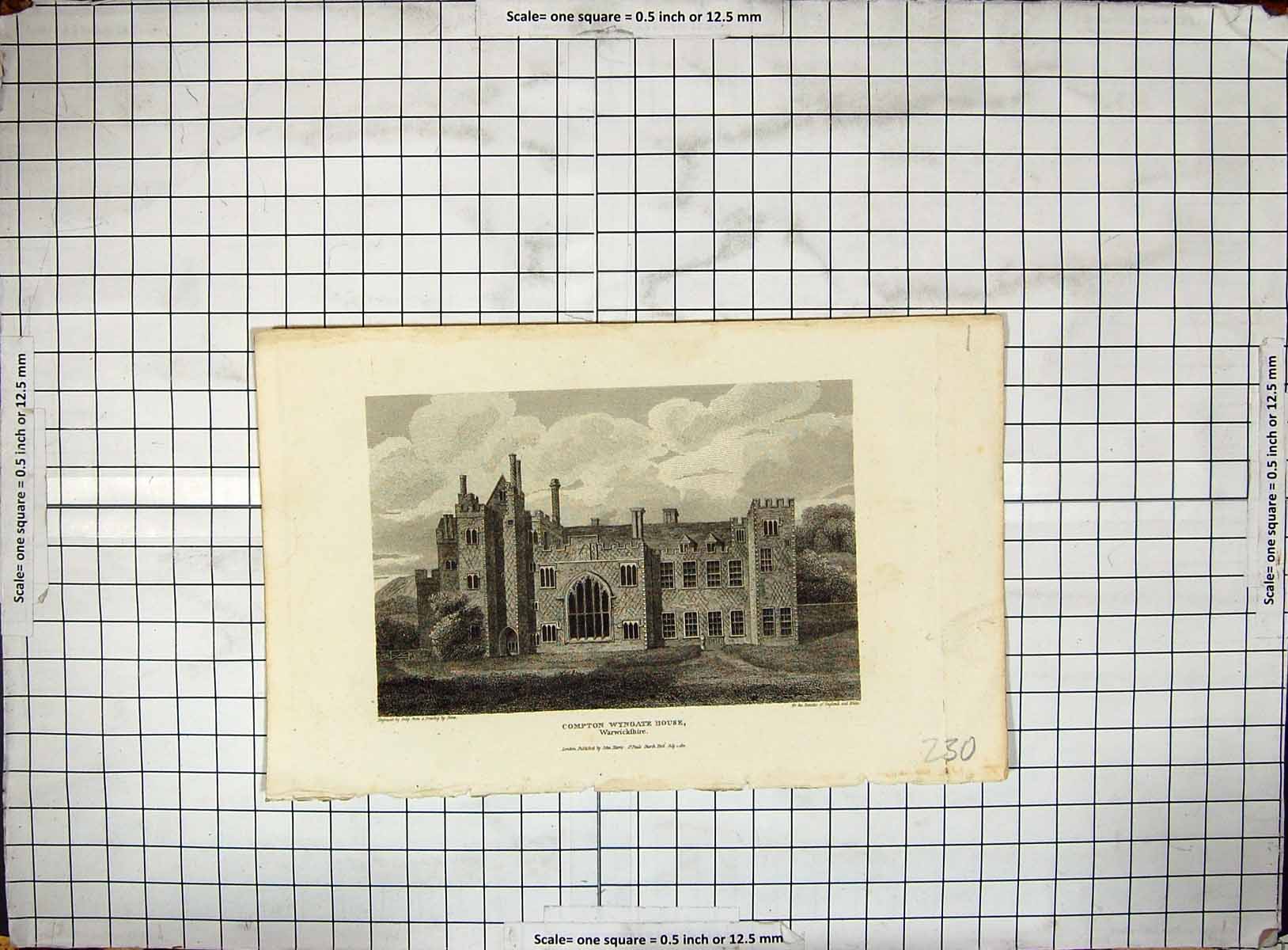 Old Antique Print Compton Wyngate House Warwickshire Greig Engraving 1810 19th