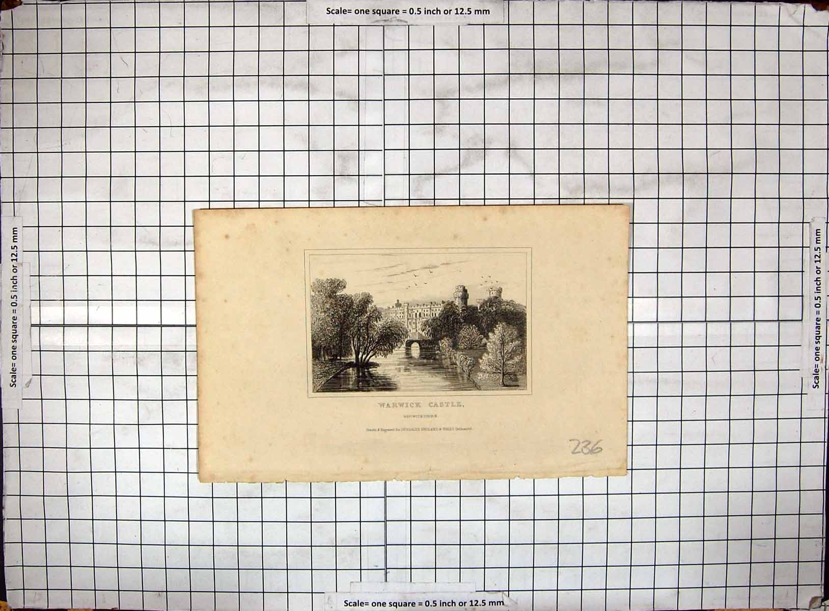 Old Antique Print Engraving Exterior Warwick Castle Warwickshire Dugdales