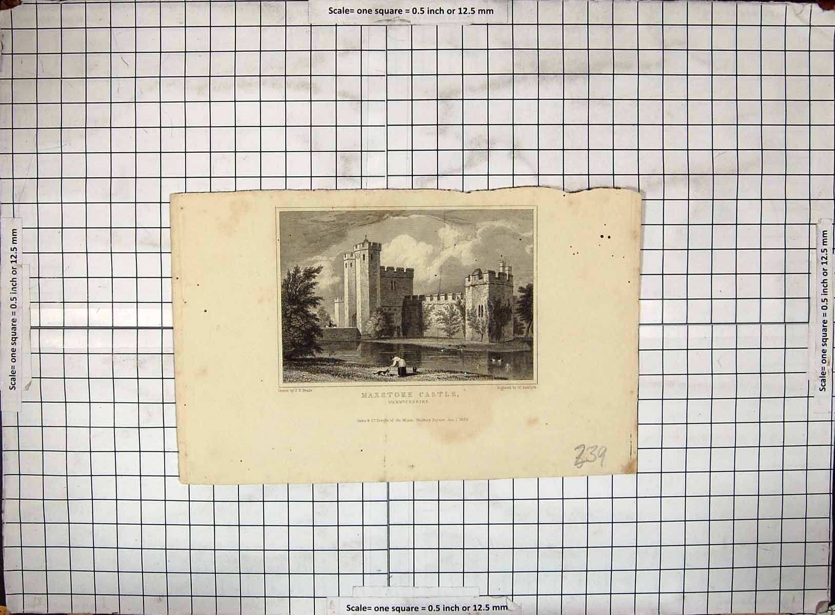 Old Engraving 1830 Architecture Maxstoke Castle Warwickshire Radclyff 19th