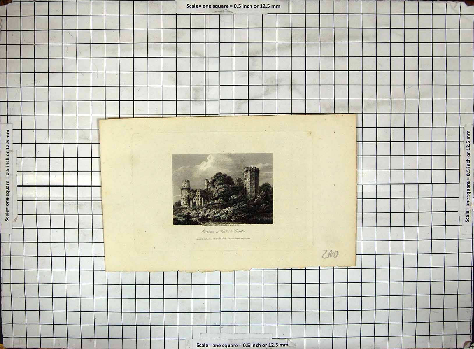 Original Old Antique Print Engraving Entrance Warwick Castle England
