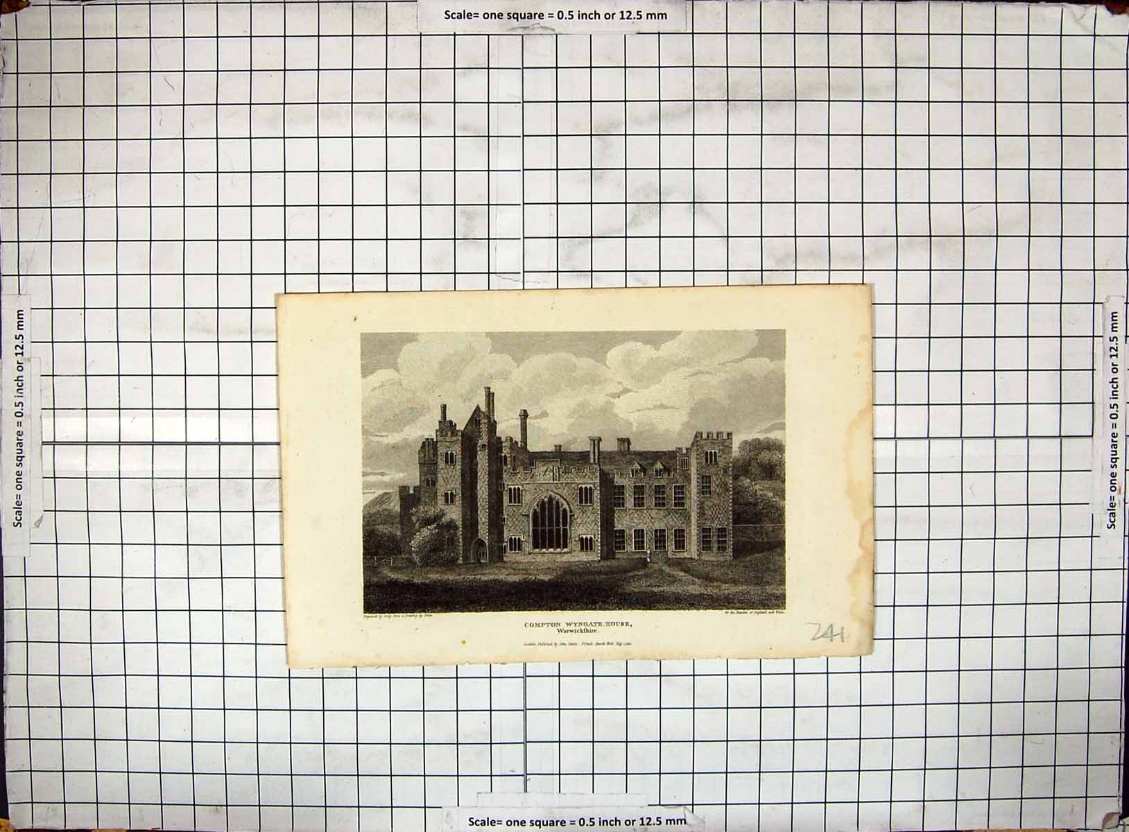 Old Antique Print Engraving 1810 Compton Wyngate House Warwickshire Greig 19th