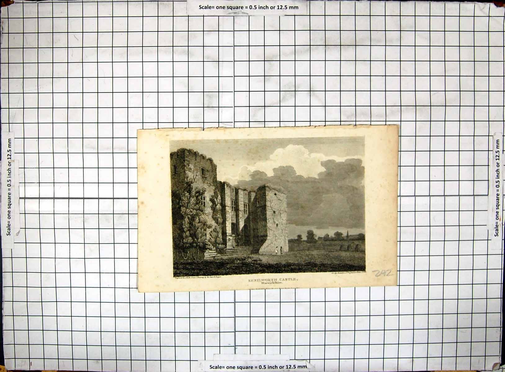 Original Old Antique Print Engraving Kenilworth Castle Warwickshire England