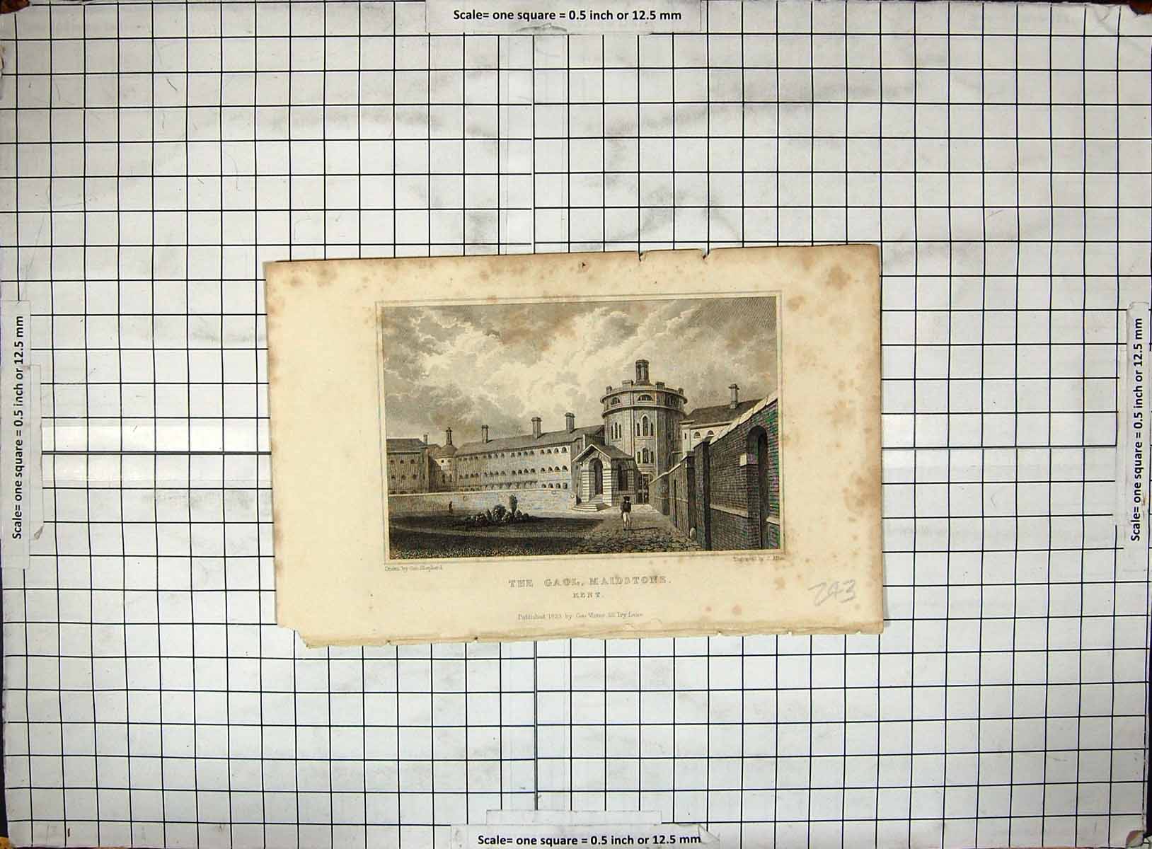 Antique Old Print Engraving 829 Gaol Maidstone Kent England Allen Shepherd