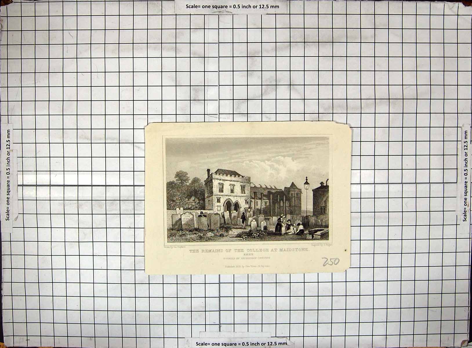 Antique Print 1829 Remains College Maidstone Kent Courtney Rogers Engraving