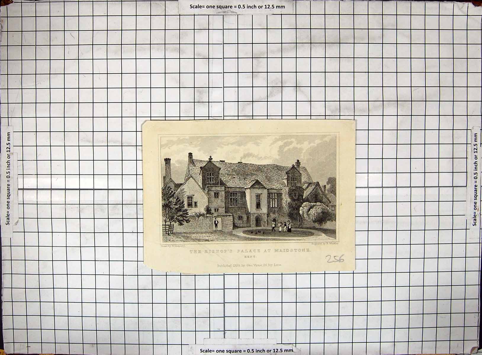 Old Print Engraving 1829 Bishop'S Palace Maidstone Kent Winkles Shepherd 19th