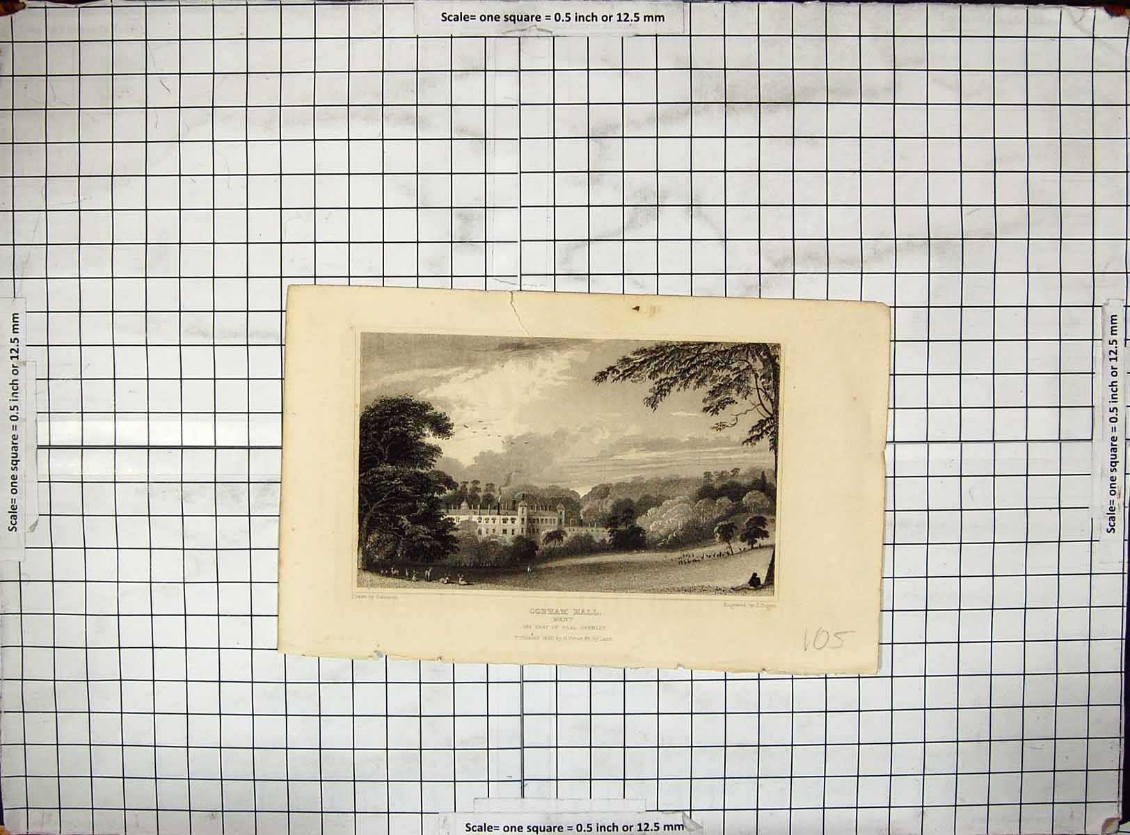 Old Cobham Hall Kent England Earl Darnley Campion Rogers Engraving 18 19th