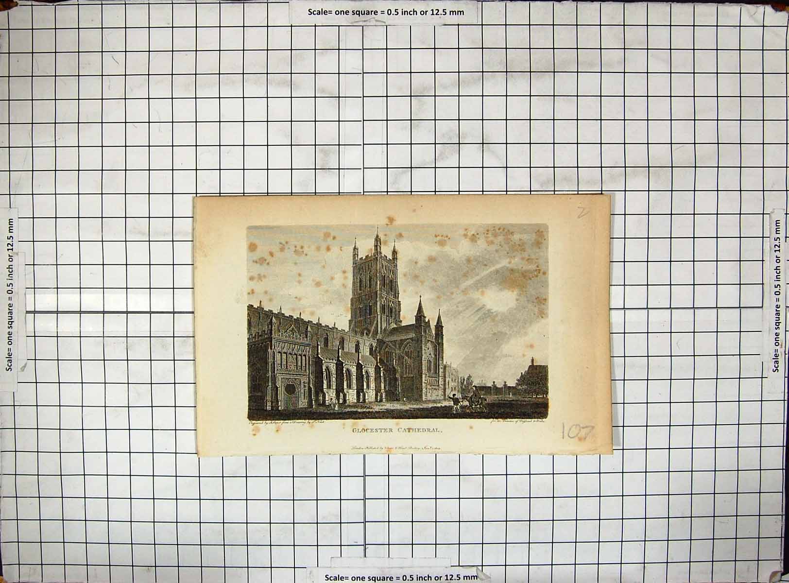 Old Antique Print Engraving 1812 Glocester Cathedral Architecture Storer 19th