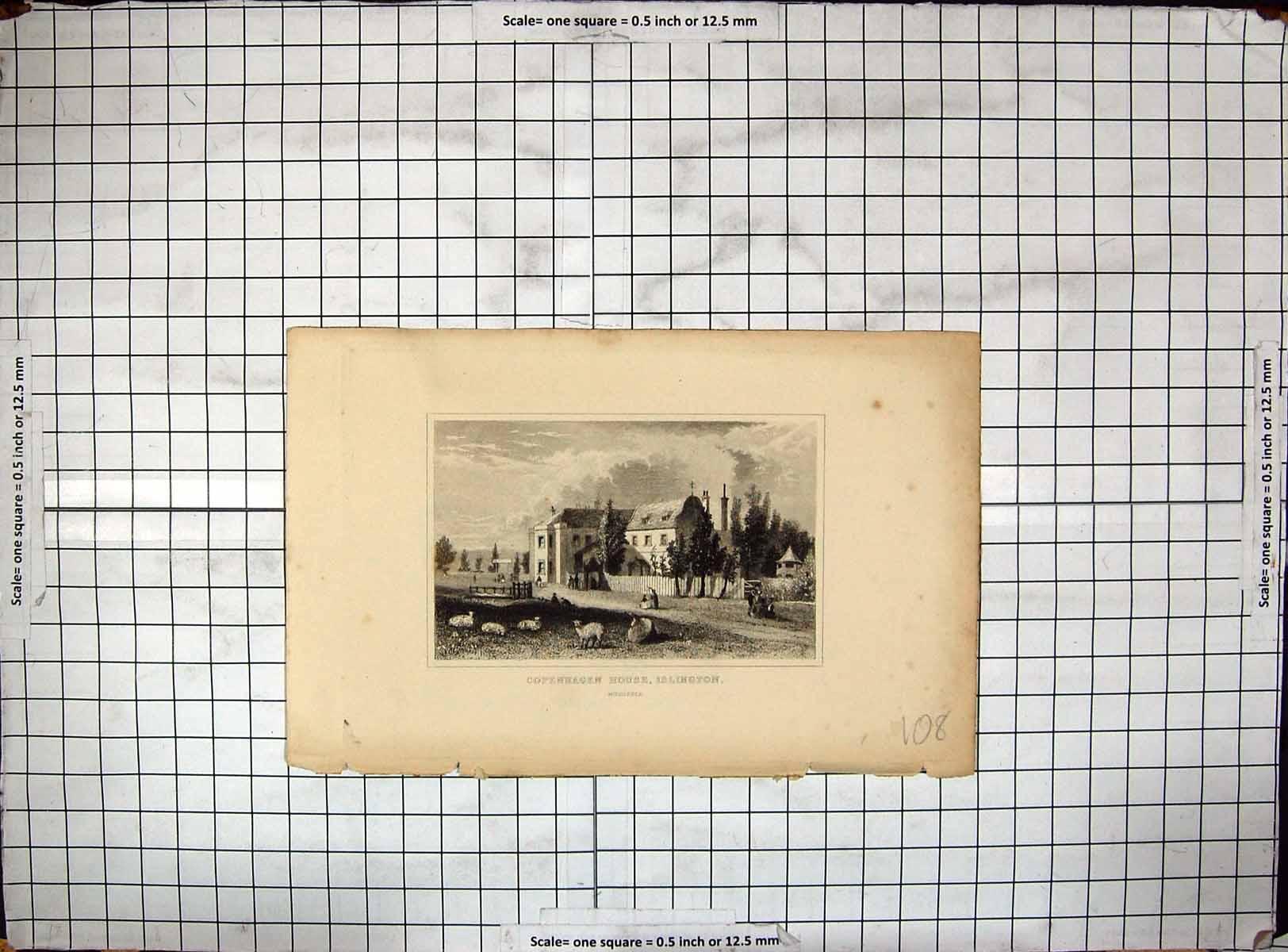 Antique Print Engraving Copenhagen House Islington Middlesex Sheep Dugdales