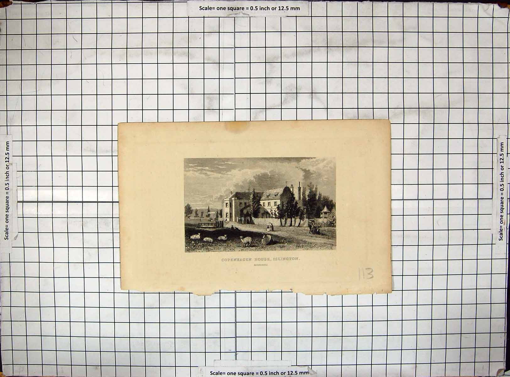 Old Antique Print Engraving Copenhagen House Islington Middlesex Dugdales