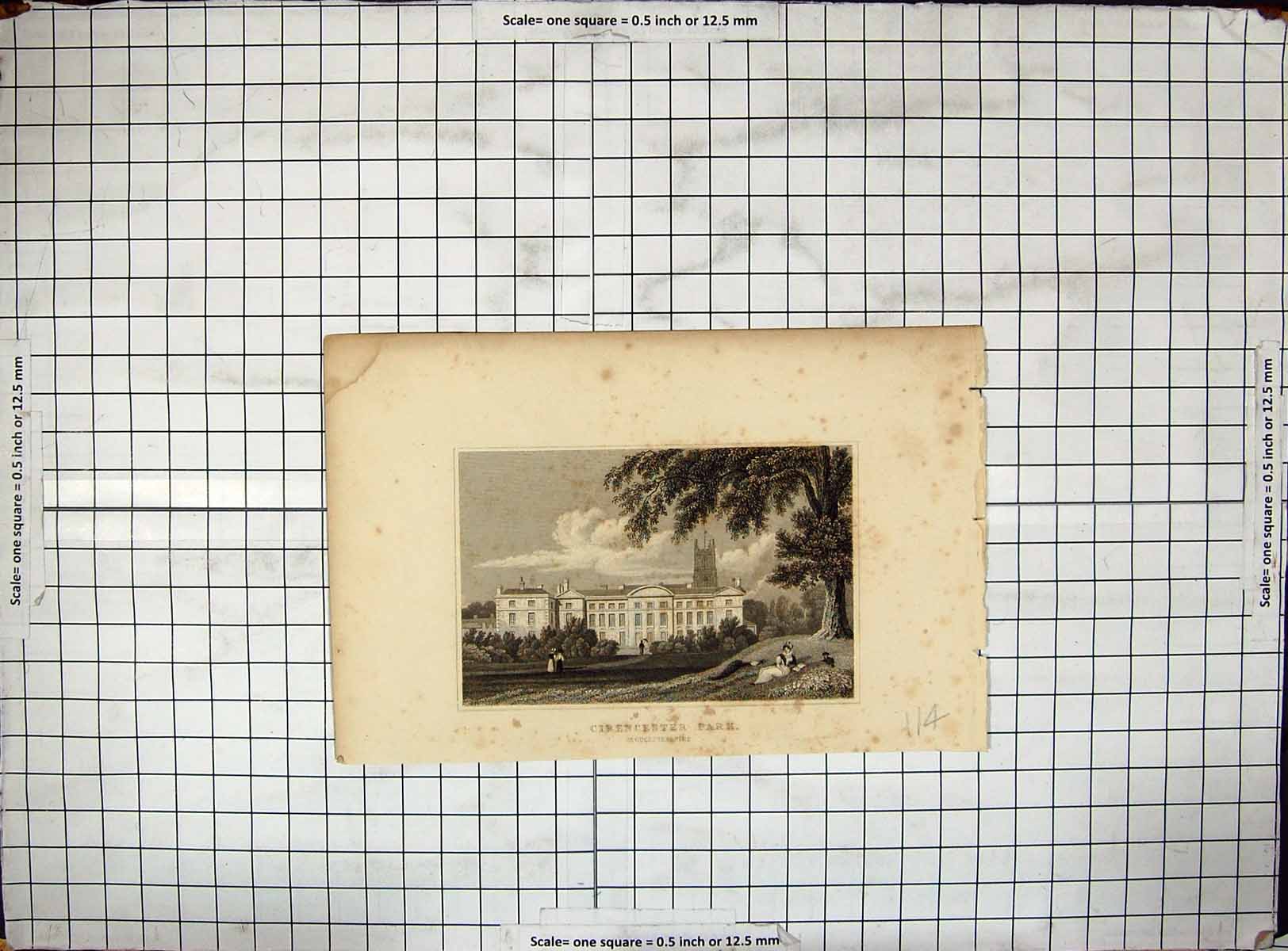 Old Antique Print Architecture Cirencester Park Gloucestershire Engraving
