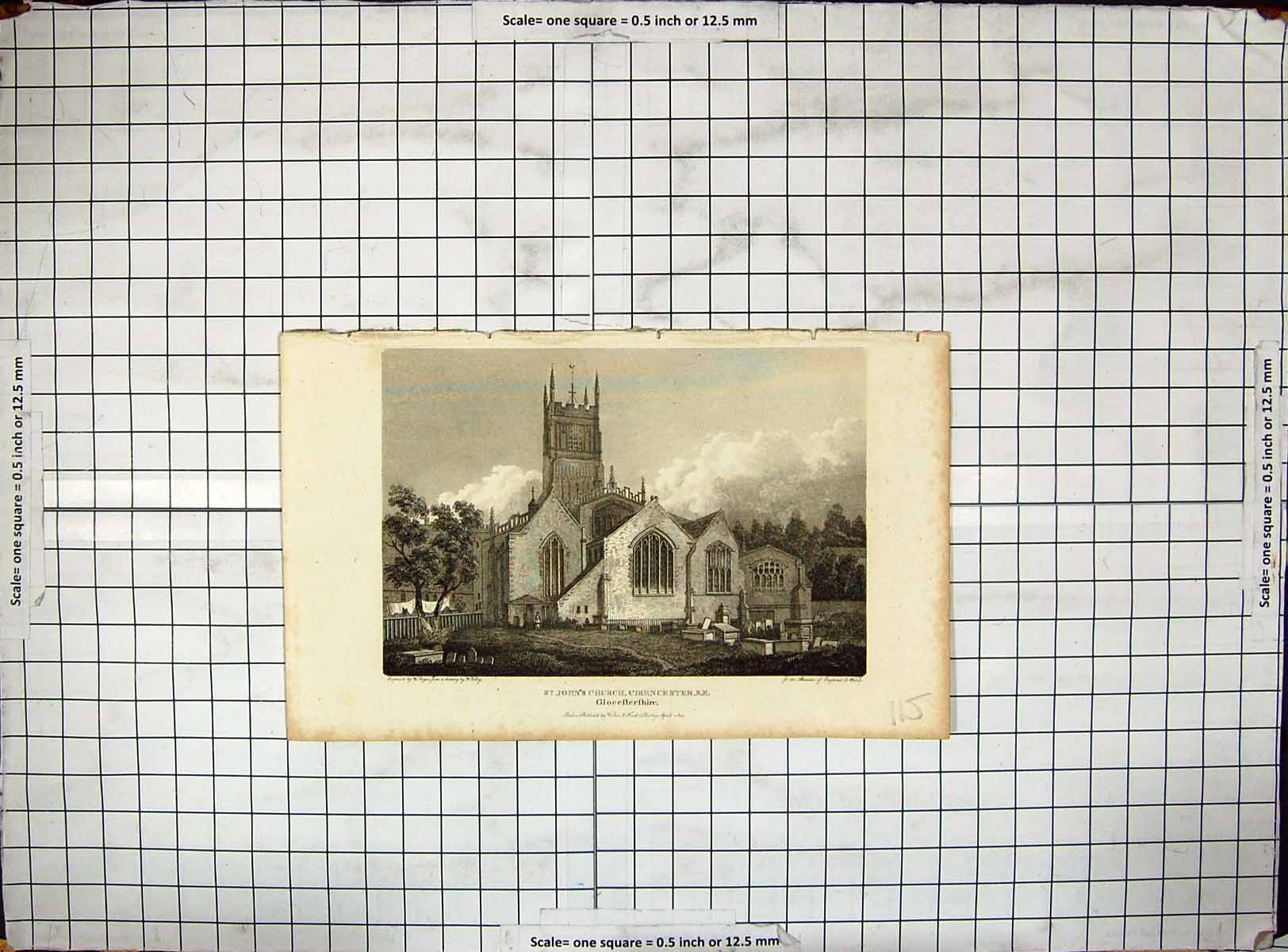 Antique Print 1808 St. John'S Church Cirencester Gloucestershire Engraving 19th