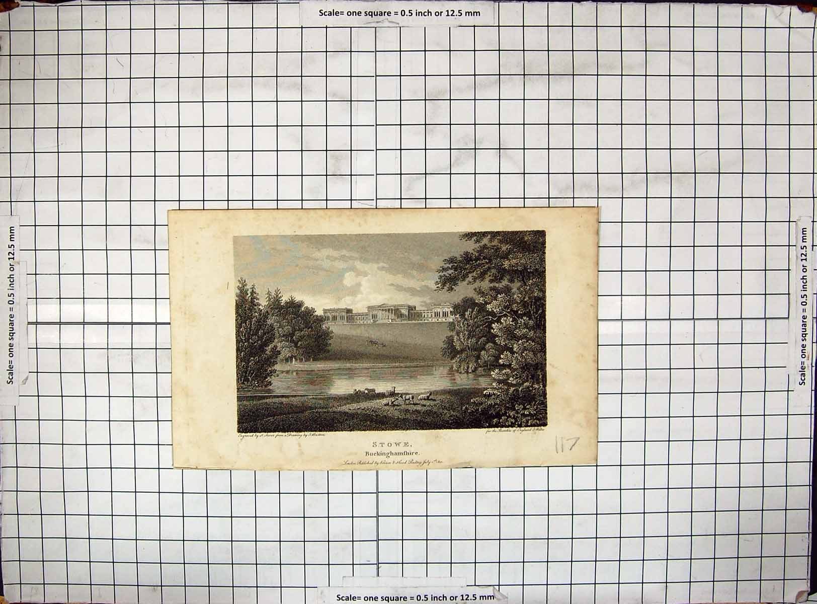 Old Antique Print 1801 View Stowe Buckinghamshire Storer Hood Engraving 19th