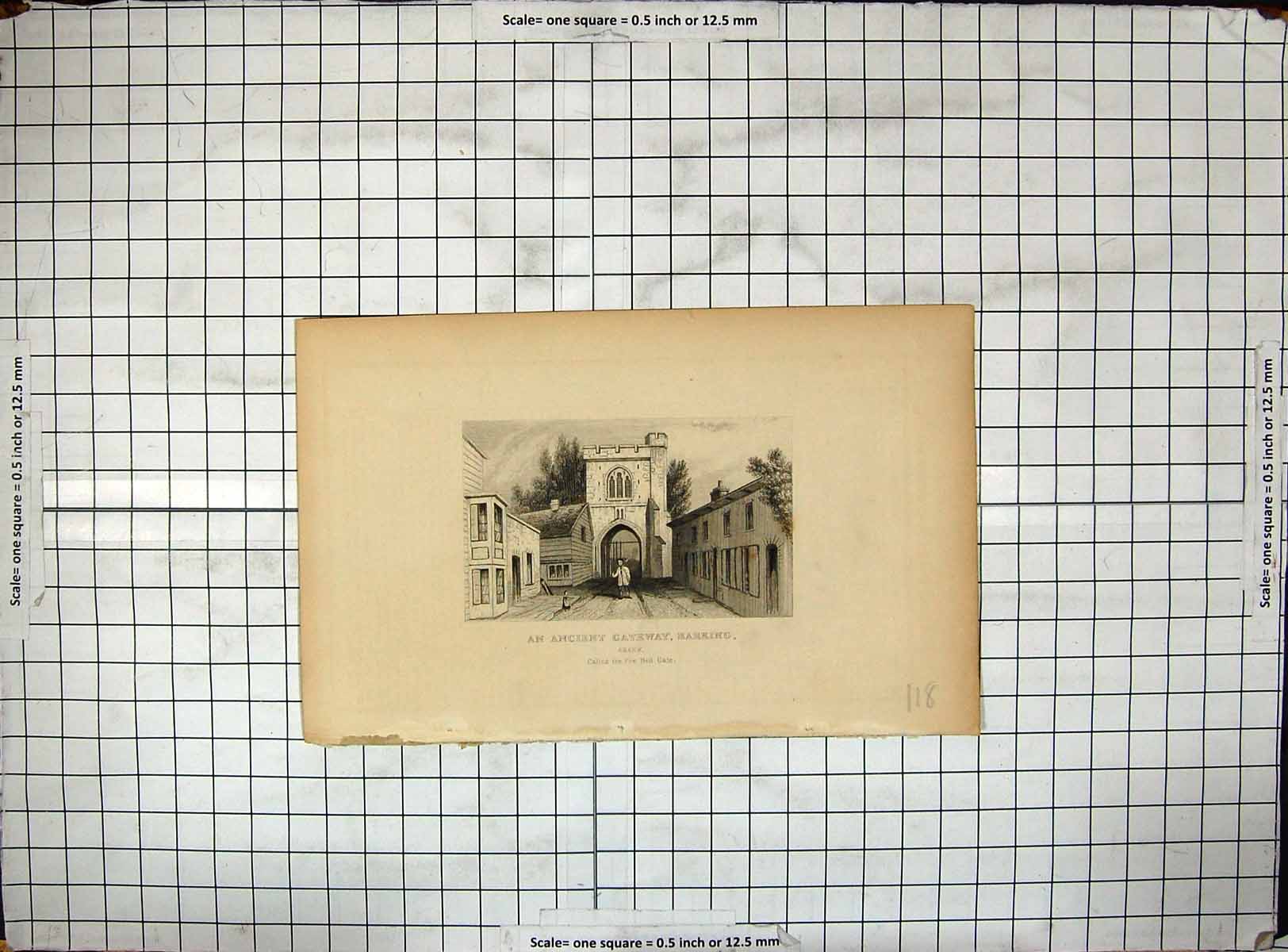 Antique Old Print Engraving View Ancient Gateway Barking Essex Fire Bell Gate