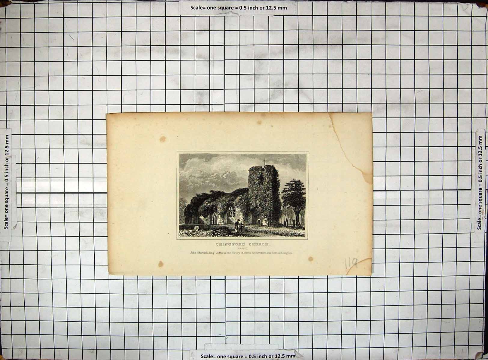 Original Old Antique Print Engraving Chingford Church Essex John Charnock