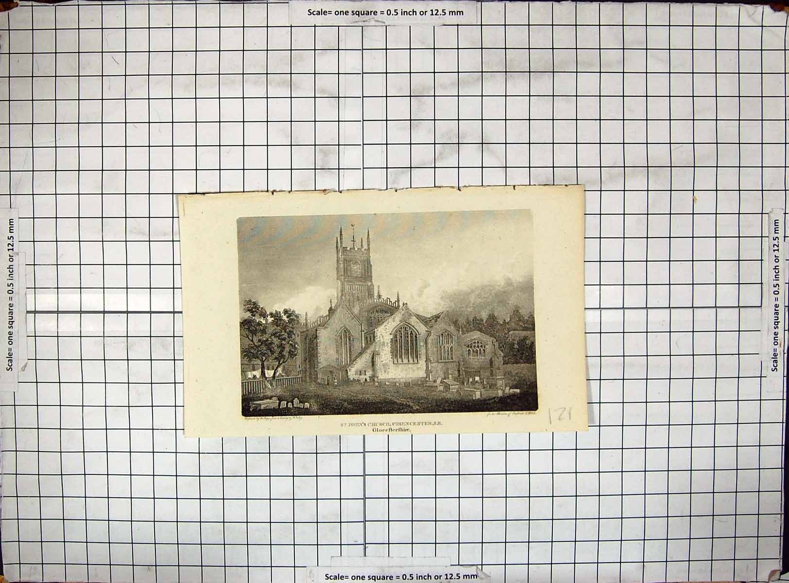 Antique Print Engraving 1810 St. John'S Church Cirencester Gloucestershire 19th
