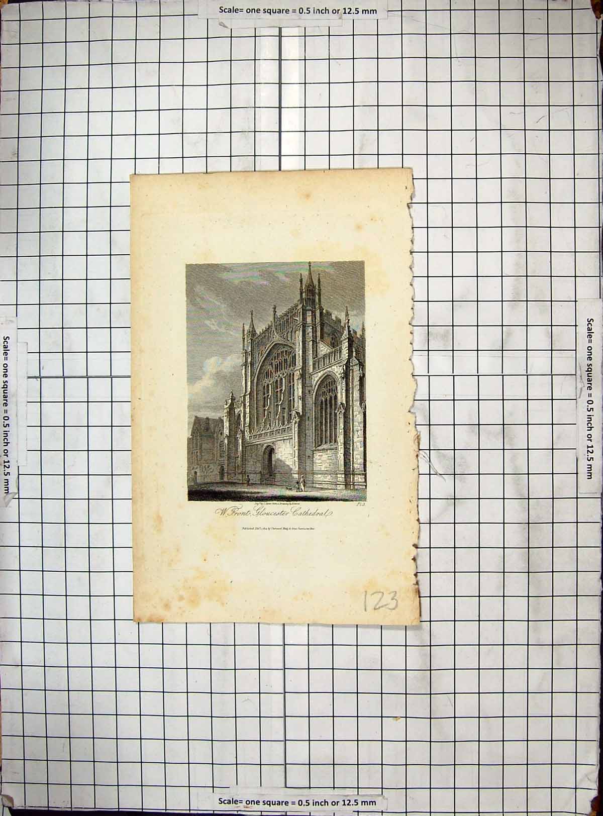 Original Old Antique Print Architecture Gloucester Cathedral England Engraving