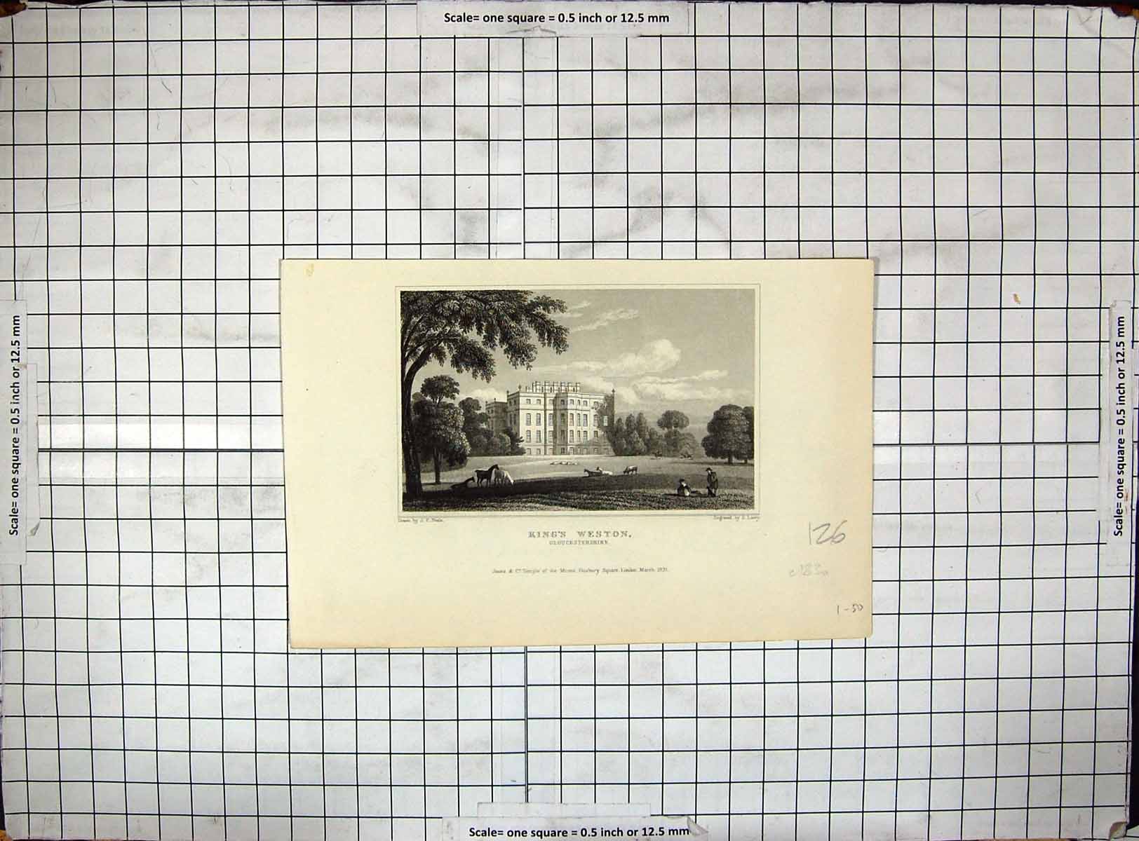 Antique Old Print Engraving 1831 King'S Weston Gloucestershire Neale Lacey 19th