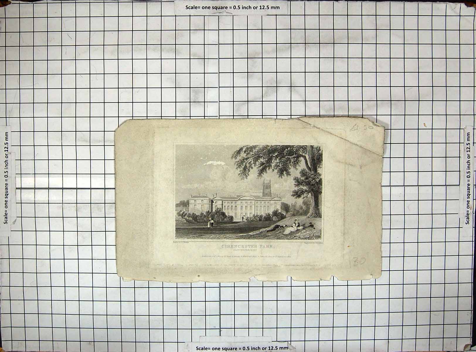 Old Print 1818 Cirencester Park Gloucestershire Neale Henshall Engraving 19th
