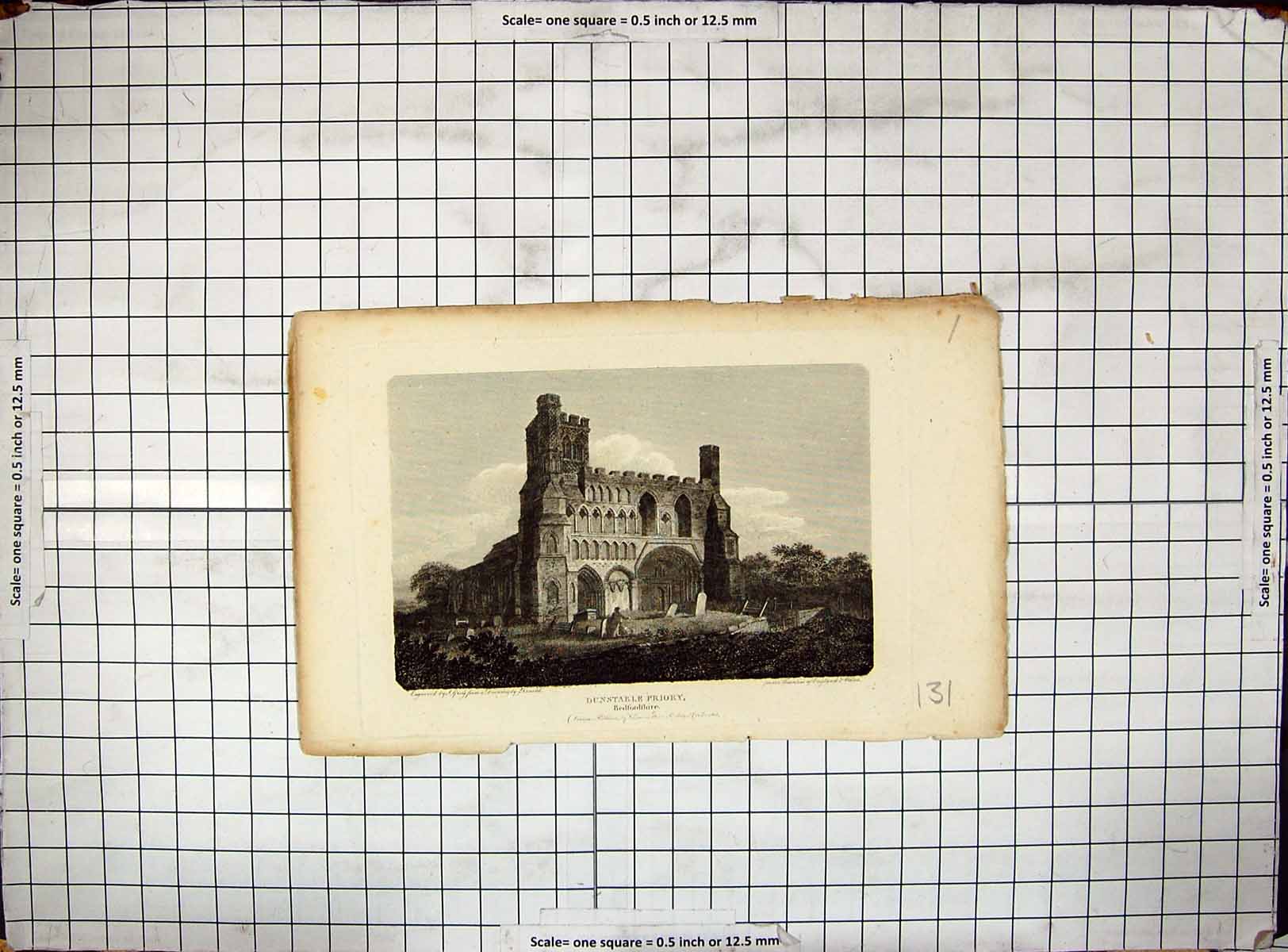 Antique Old Print Dunstable Priory Bedfordshire Architecture Engraving 1807