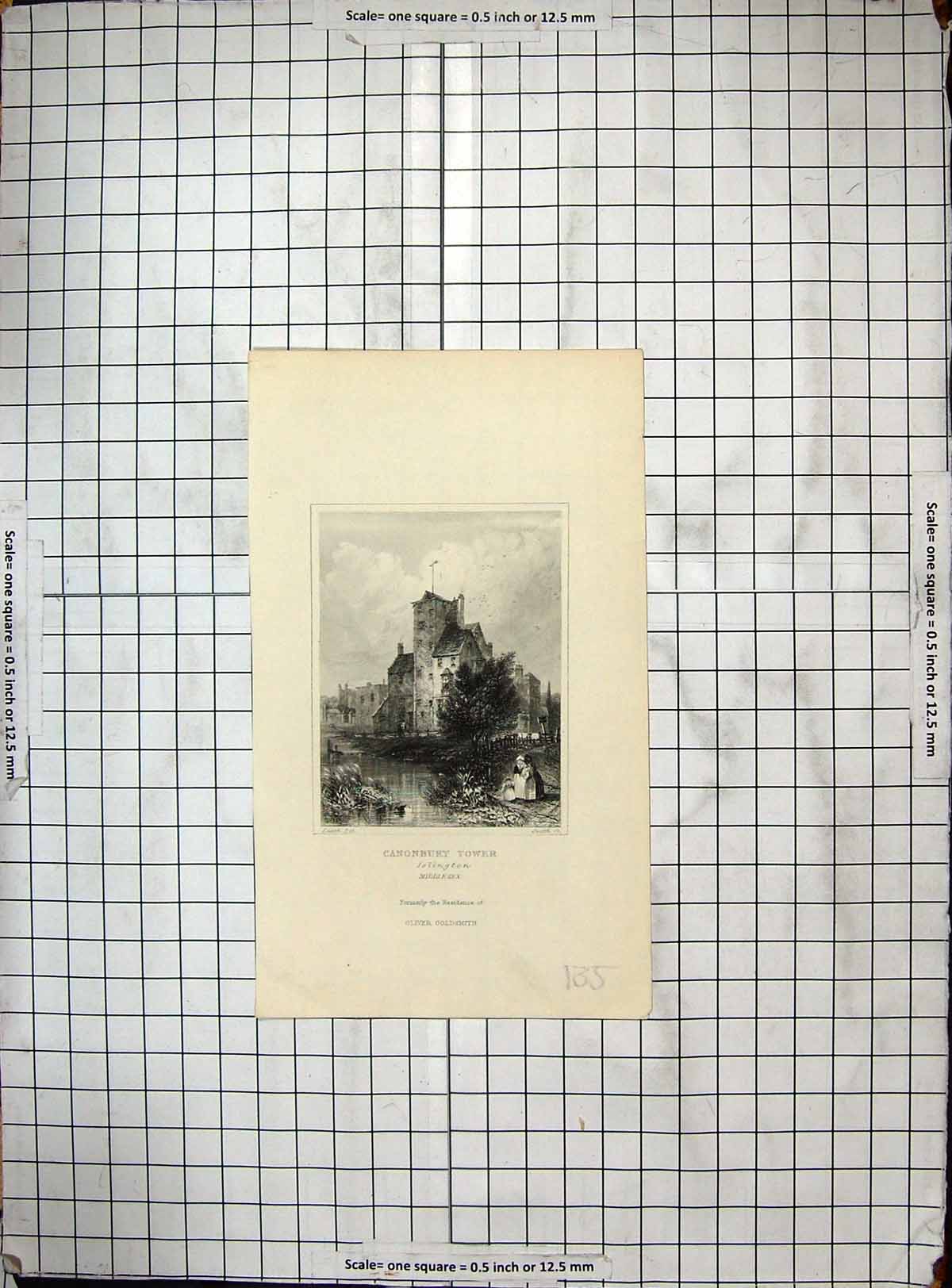 Antique Print Engraving Canonbury Tower Islington Middlesex Oliver Gsmith
