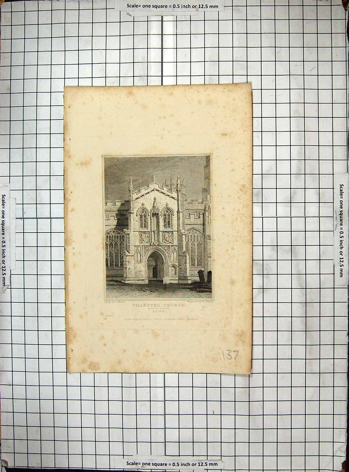 Old Antique Print Thaxsted Church Porch Essex Wallis Neale Engraving 1825 19th