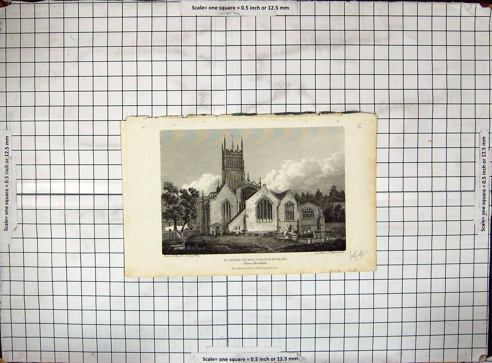 Antique Print St. John'S Church Cirencester Gloucestershire Engraving 1803 19th