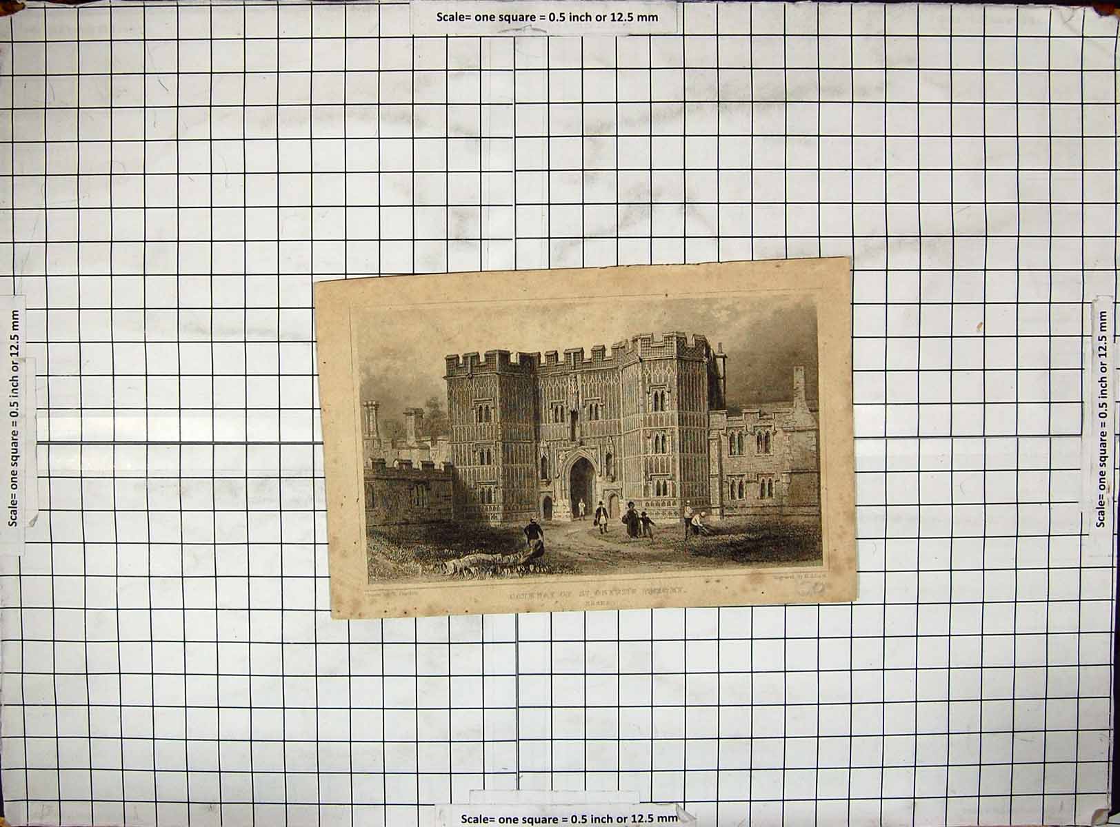 Old Architecture Gateway Osyth Priory Essex Bartlett Engraving Adlard