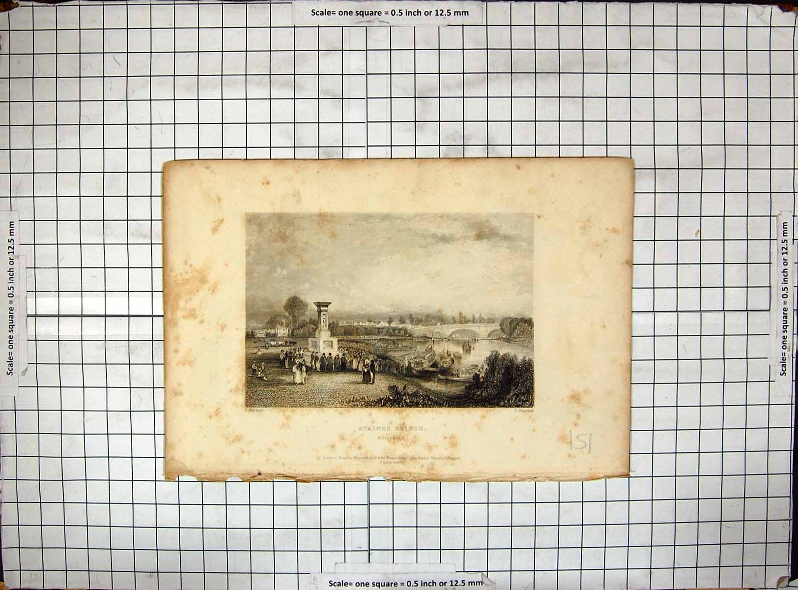 Antique Old Print Engraving View Staines Bridge Middlesex Marshall Henshall