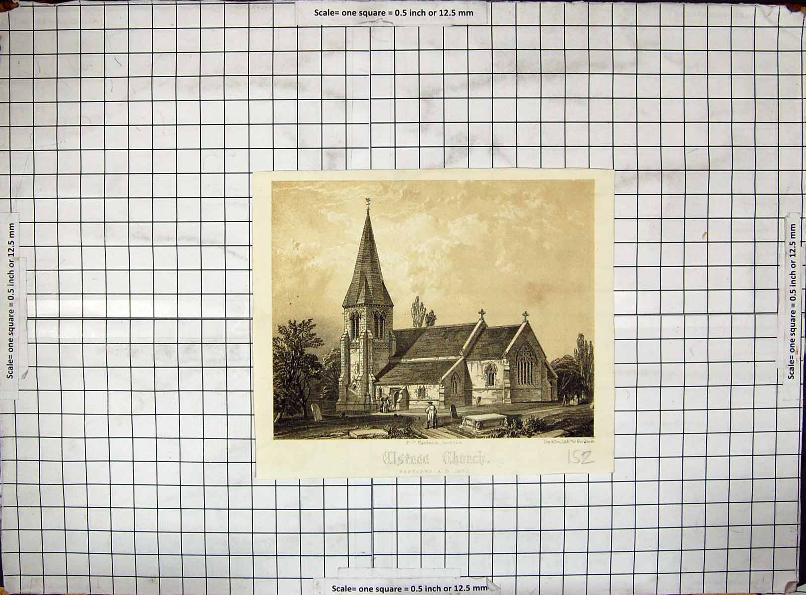 Original Old Antique Print Engraving Church Architecture Hardwick