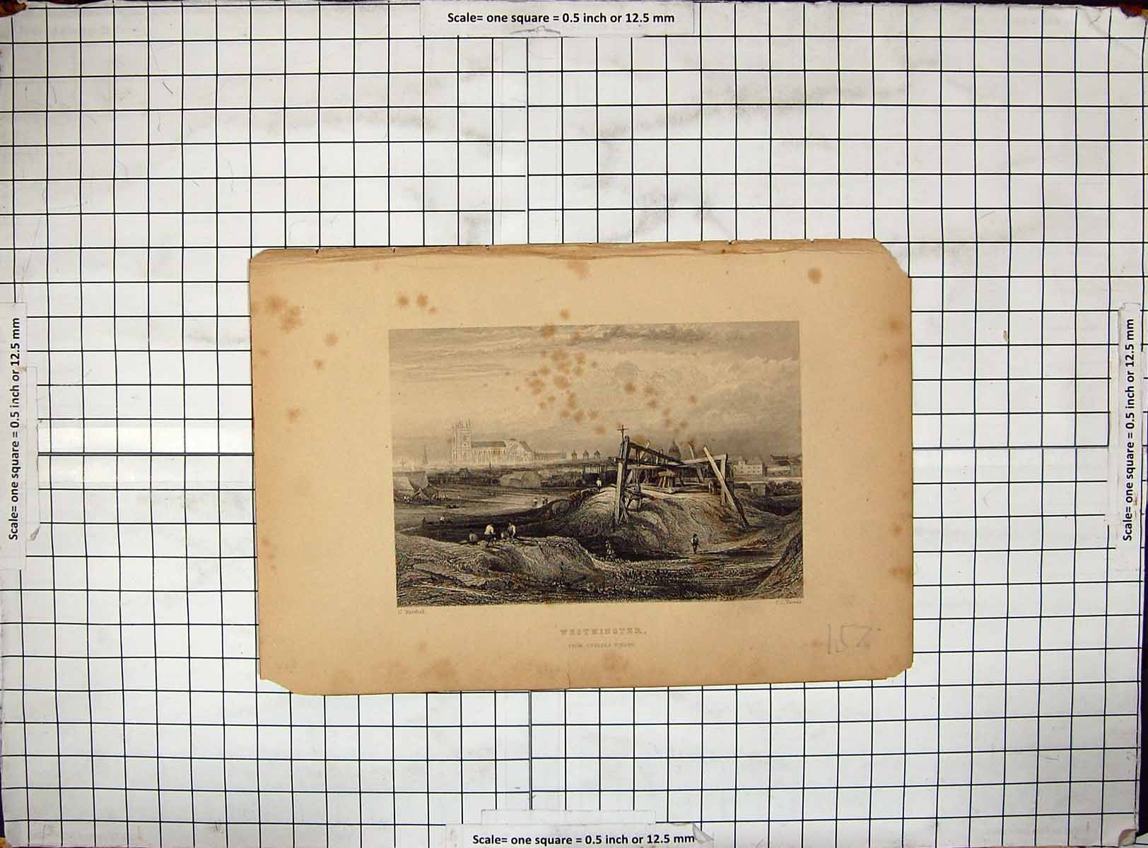 Antique Old Print View Westminster Chelsea Fields Engraving Marshall Varrall
