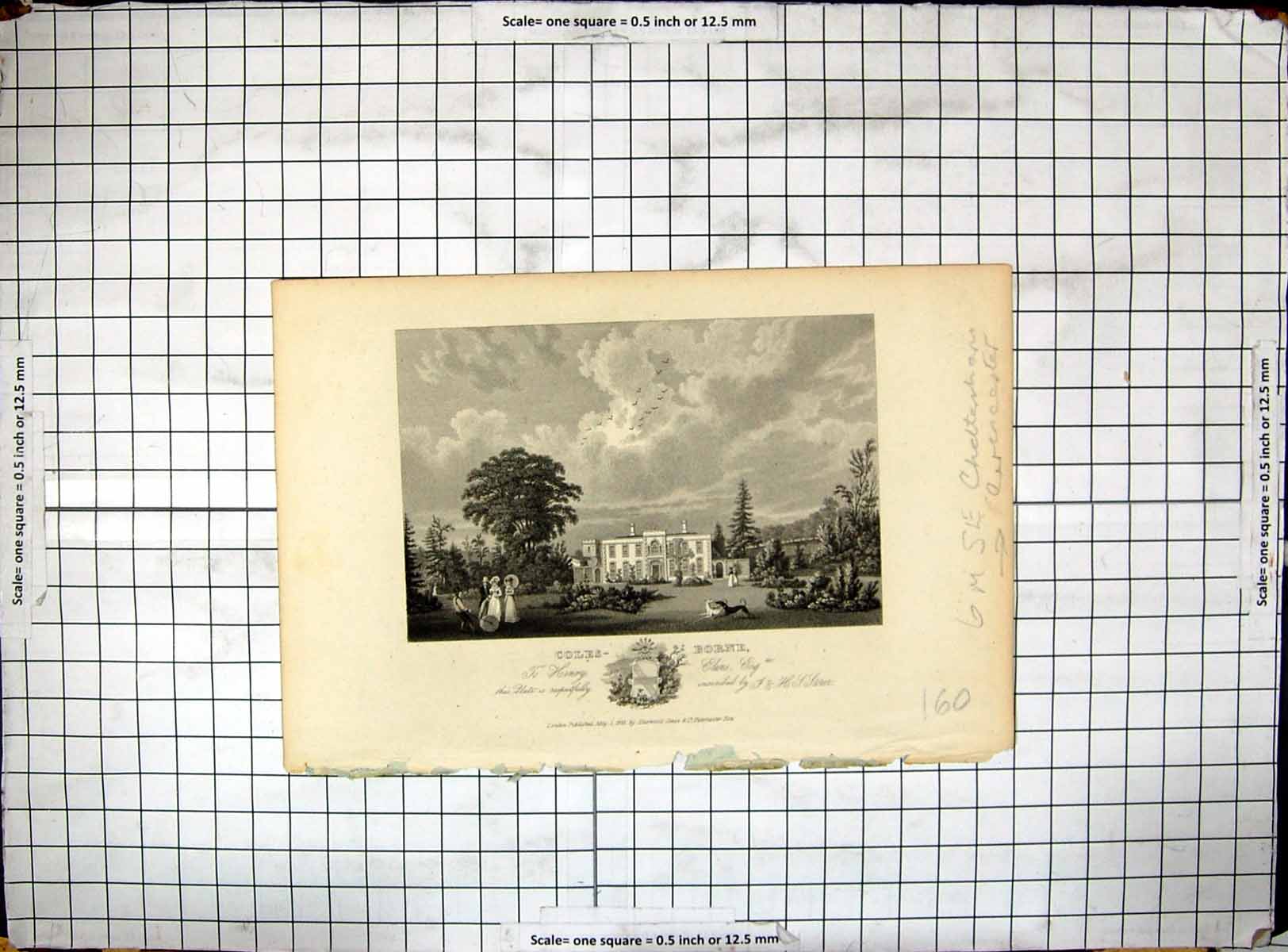 Antique Old Print View Coles Borne Architecture Henry Storer Engraving 1825