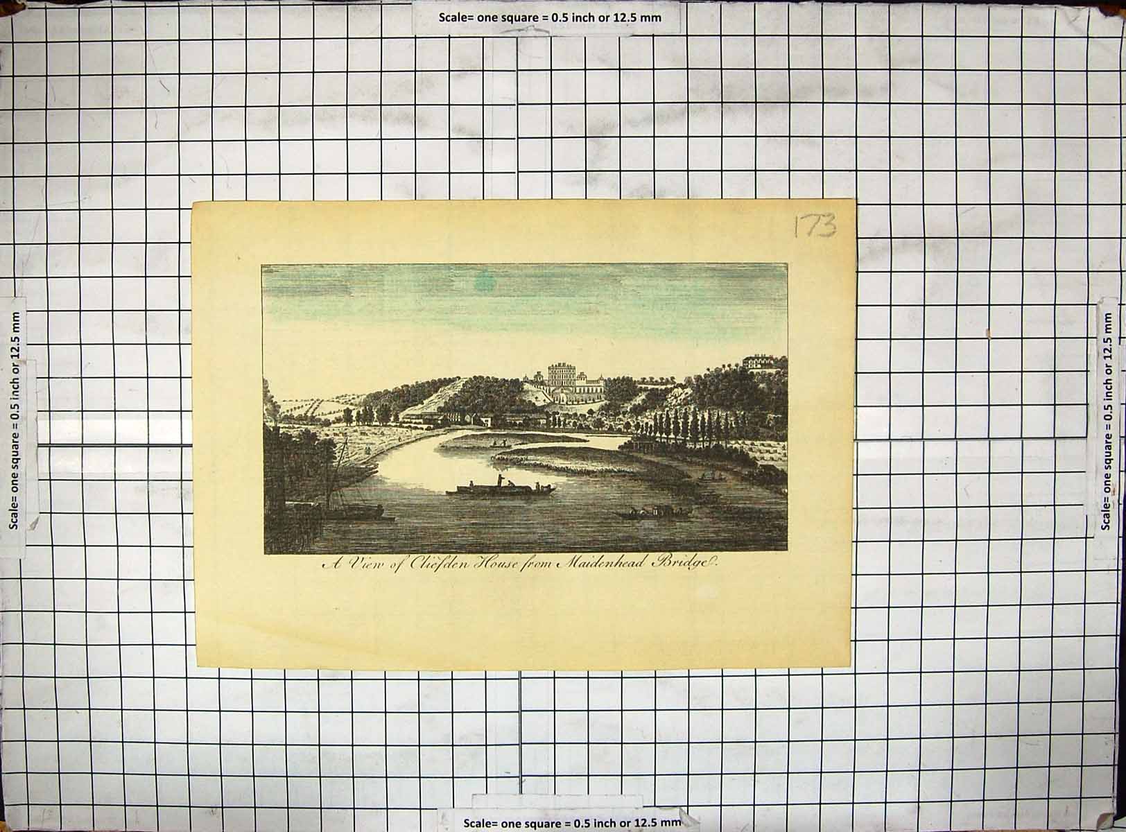 Original Old Antique Print View Cliefden House Maidenhead Bridge