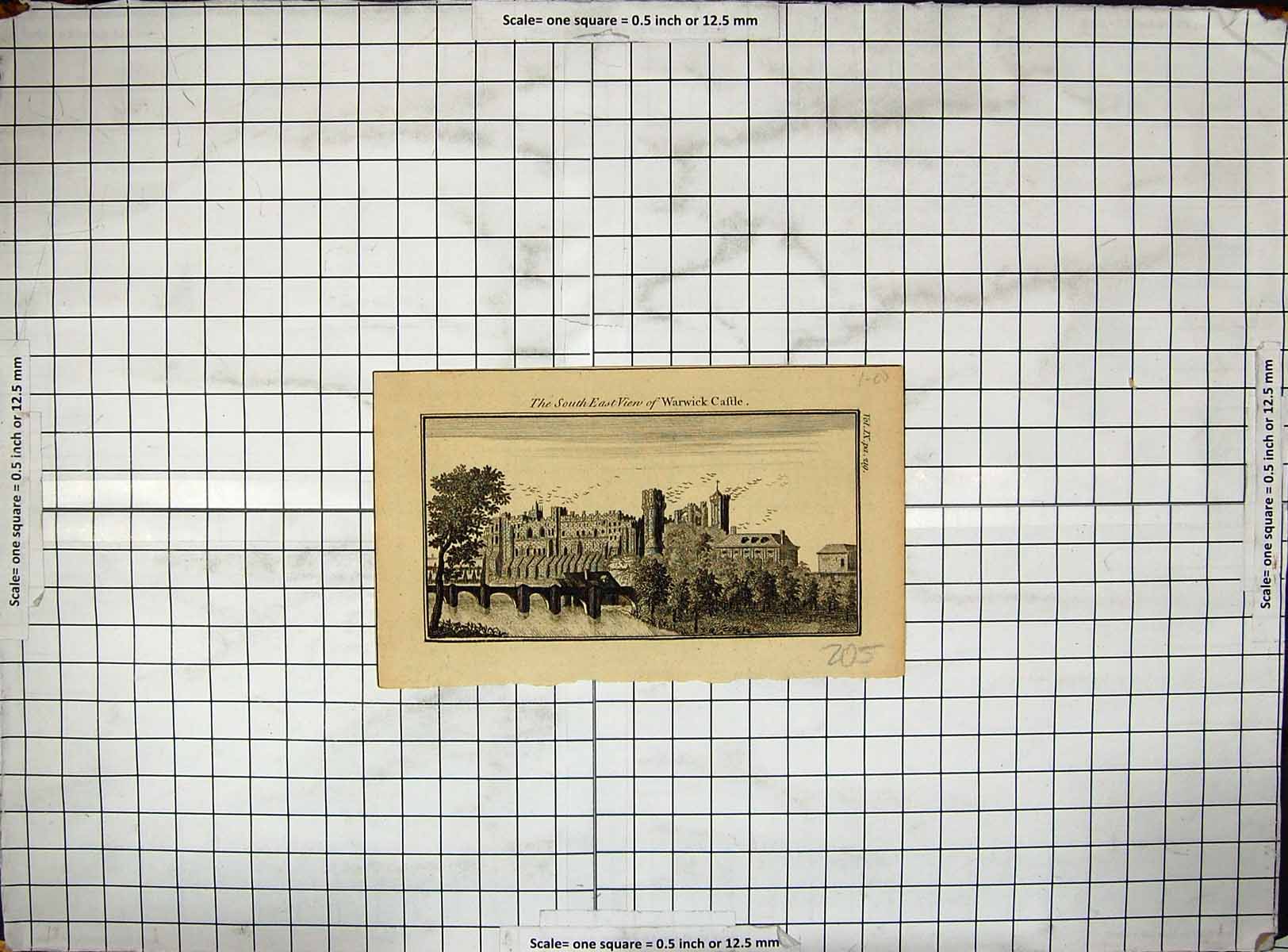 Original Old Antique Print South East View Warwick Castle Architecture