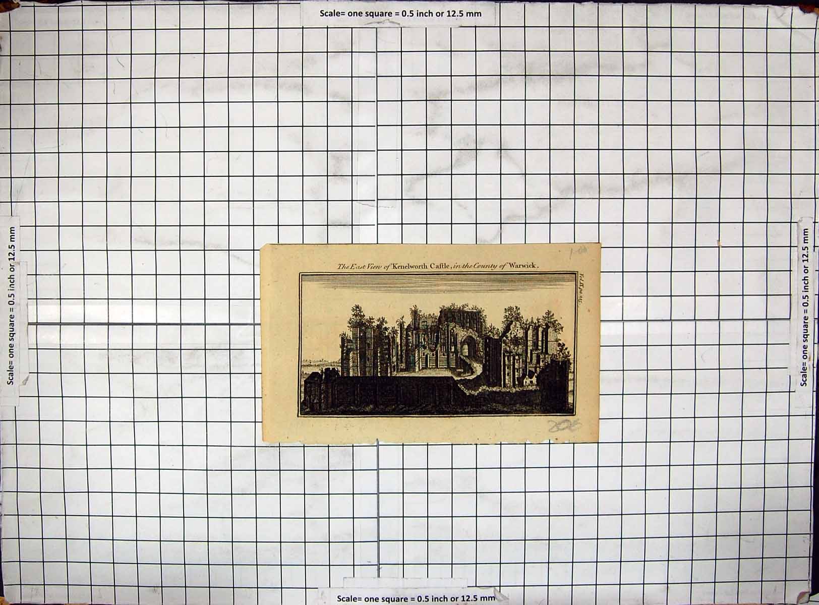 Original Old Antique Print East View Kenelworth Castle Warwick Architecture