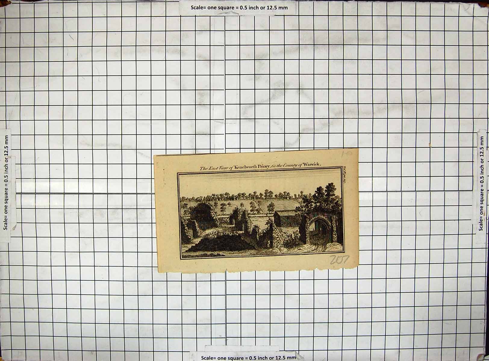Original Old Antique Print East View Ruins Kenelworth Priory Wariwck England