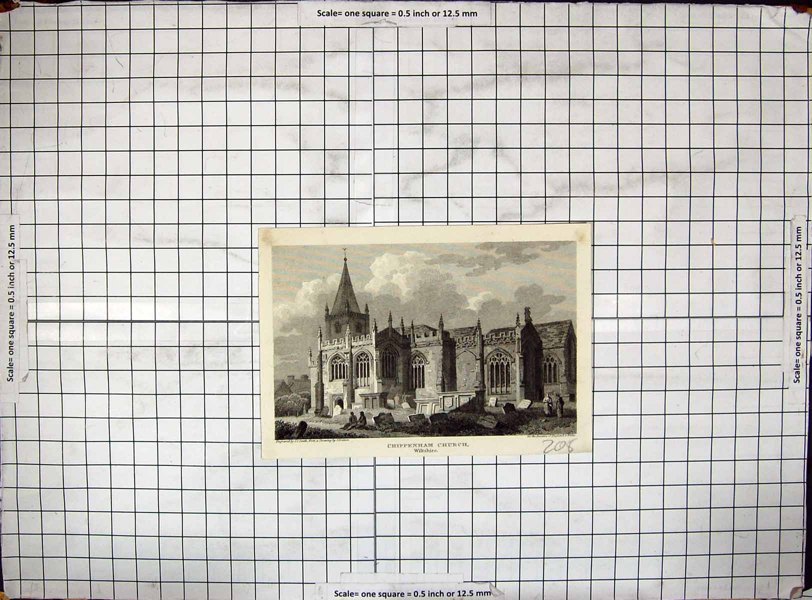 Original Old Antique Print View Chippenham Church Wiltshire Smith Engraving
