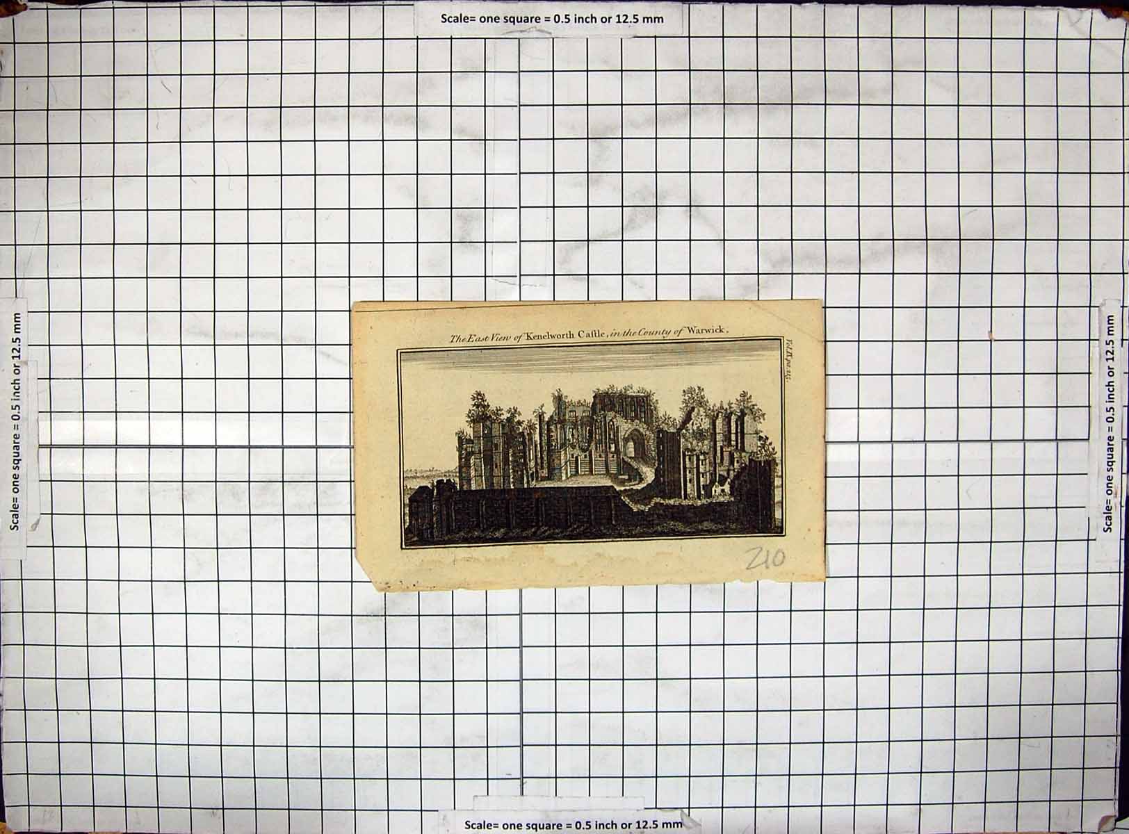 Original Old Antique Print East View Ruins Kenelworth Castle Warwick