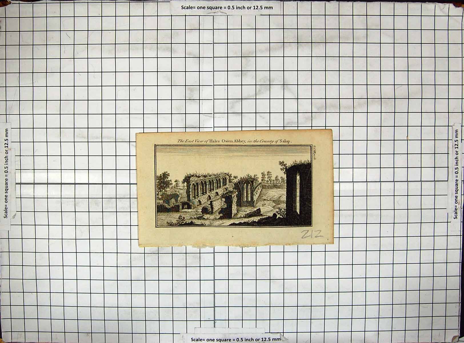 Original Old Antique Print East View Ruins Hales Owen Abbey Salop