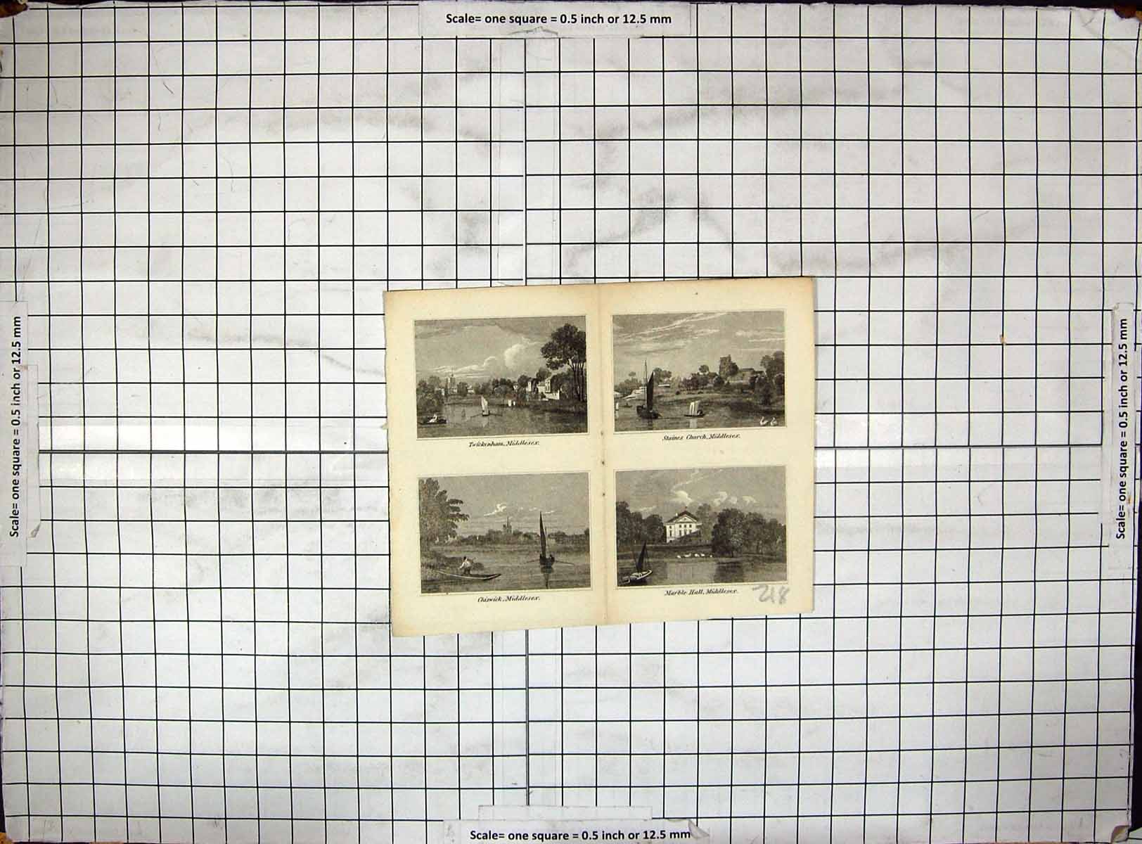 Old Engraving Twickenham Middlesex Staines Church Chiswick Marble Hal