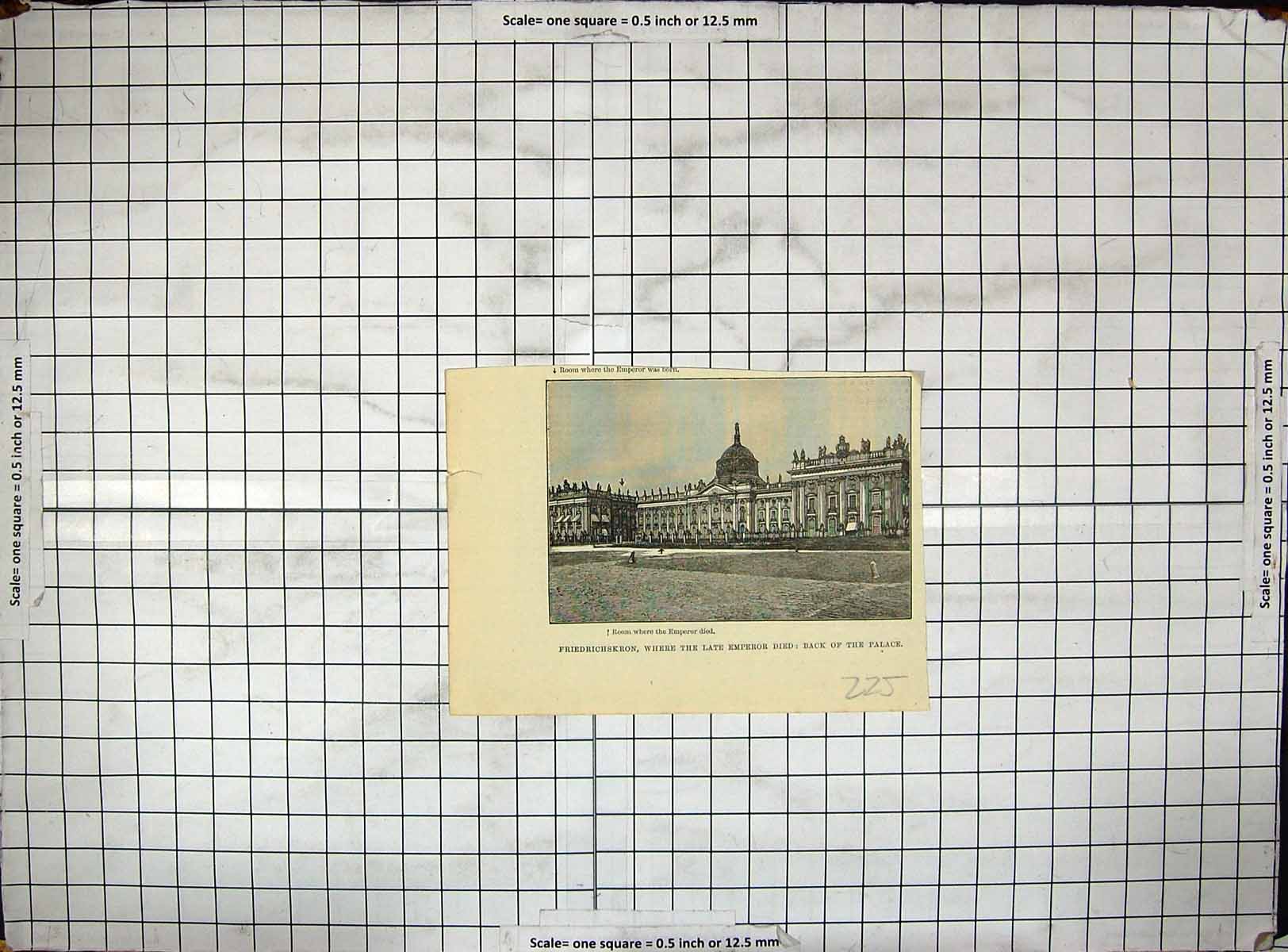 Original Old Antique Print Friedrichskron Palace Emperor Germany Architecture