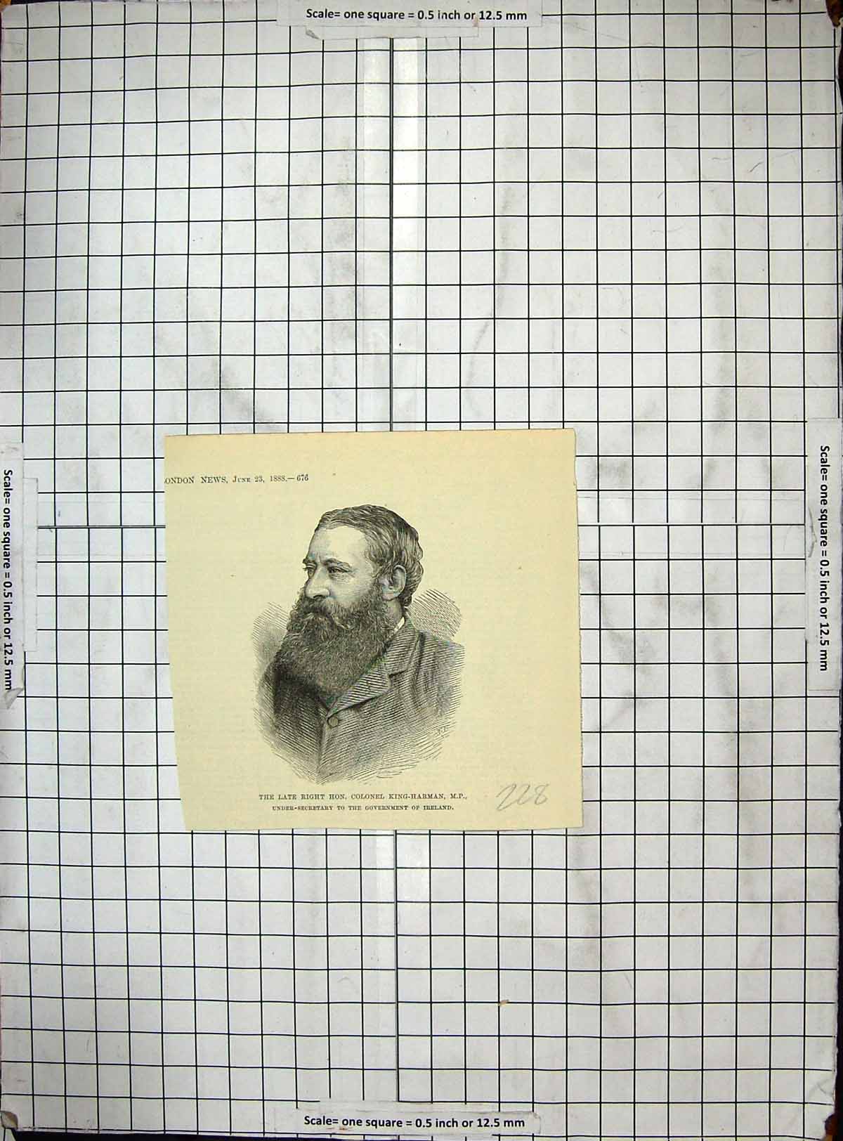 Old Antique Print 1888 Right Hon. Colonel King-Harman Government Ireland 19th