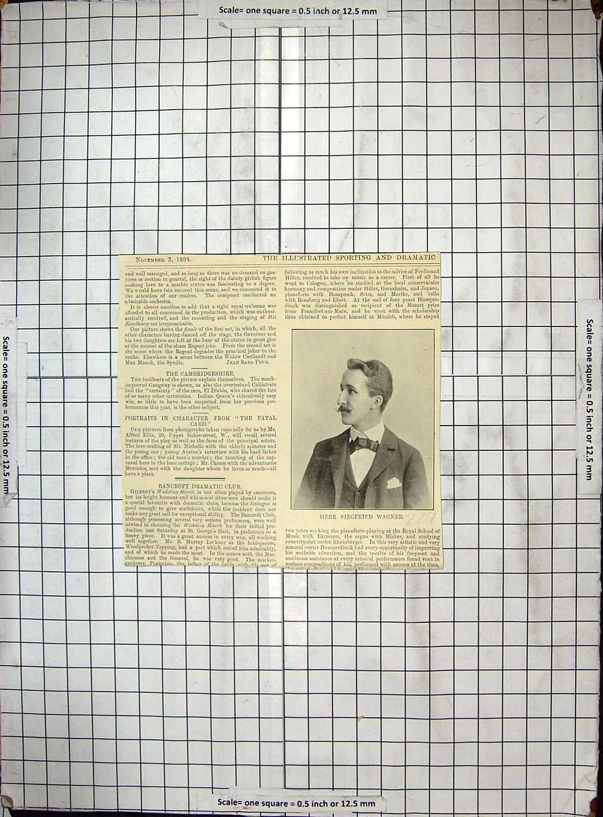Original Old Antique Print Portrait 1894 Herr Siegfried Wagner Musician 19th