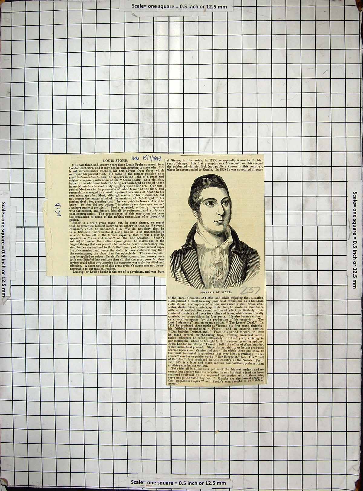 Original Old Antique Print Portrait 1843 Louis Spohr London Orchestra Victorian