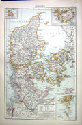 Old Print Denmark Map C1897 Jutland Holstein Hanover Schleswig Zealand F 19th
