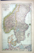 Old Print Southern Scandinavia Map C1897 Denmark Stockholm Gothland Norr 19th