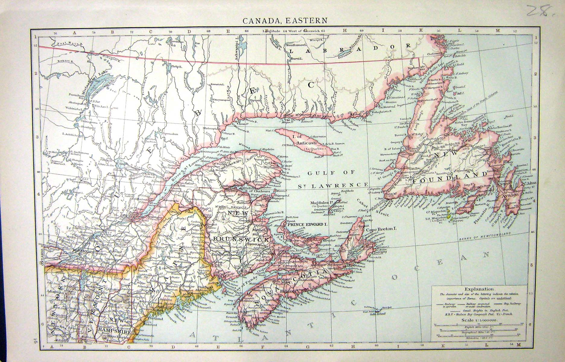 Old Print Canada Eastern Map C1897 New Foundland Brunswick Nova Scotia Q 19th